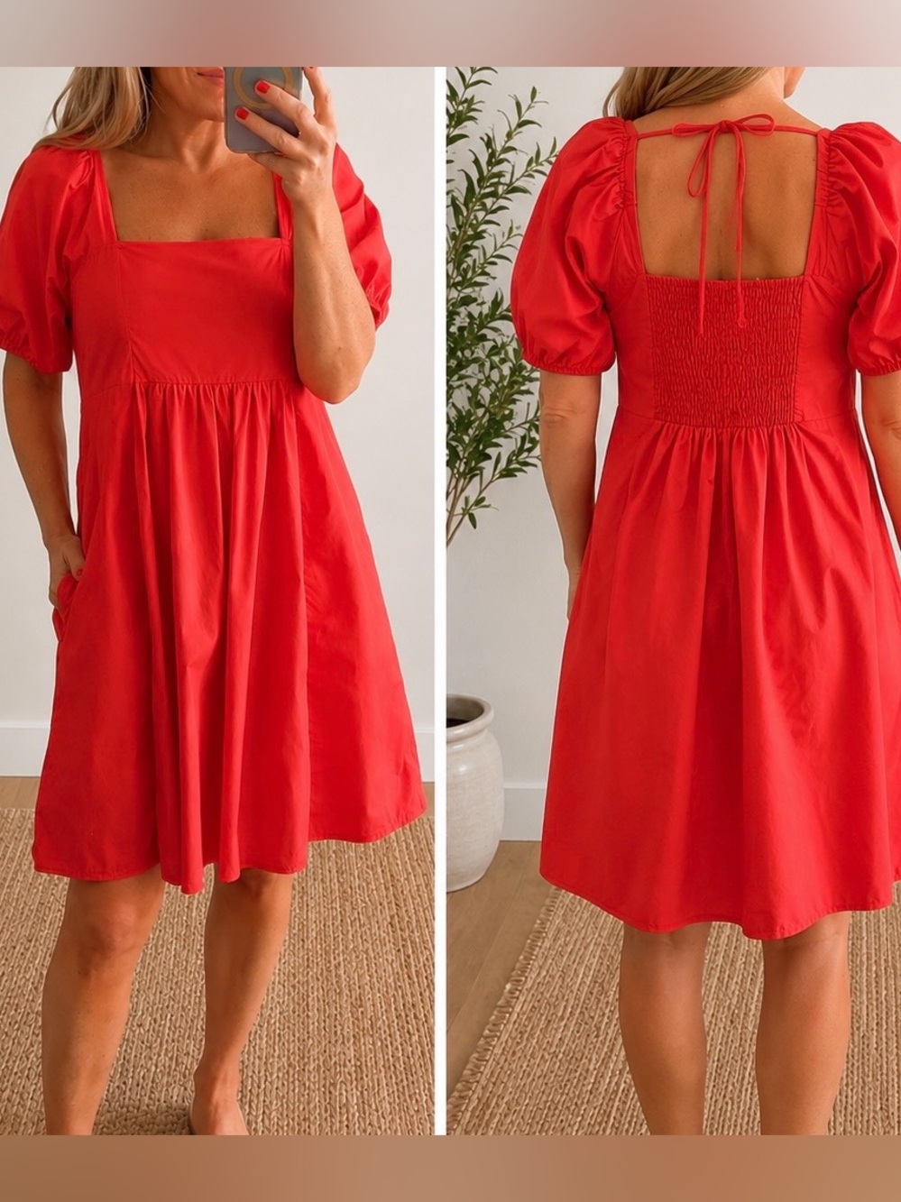 Draper James Coral Pink Cotton Poplin Puff Sleeve Dress